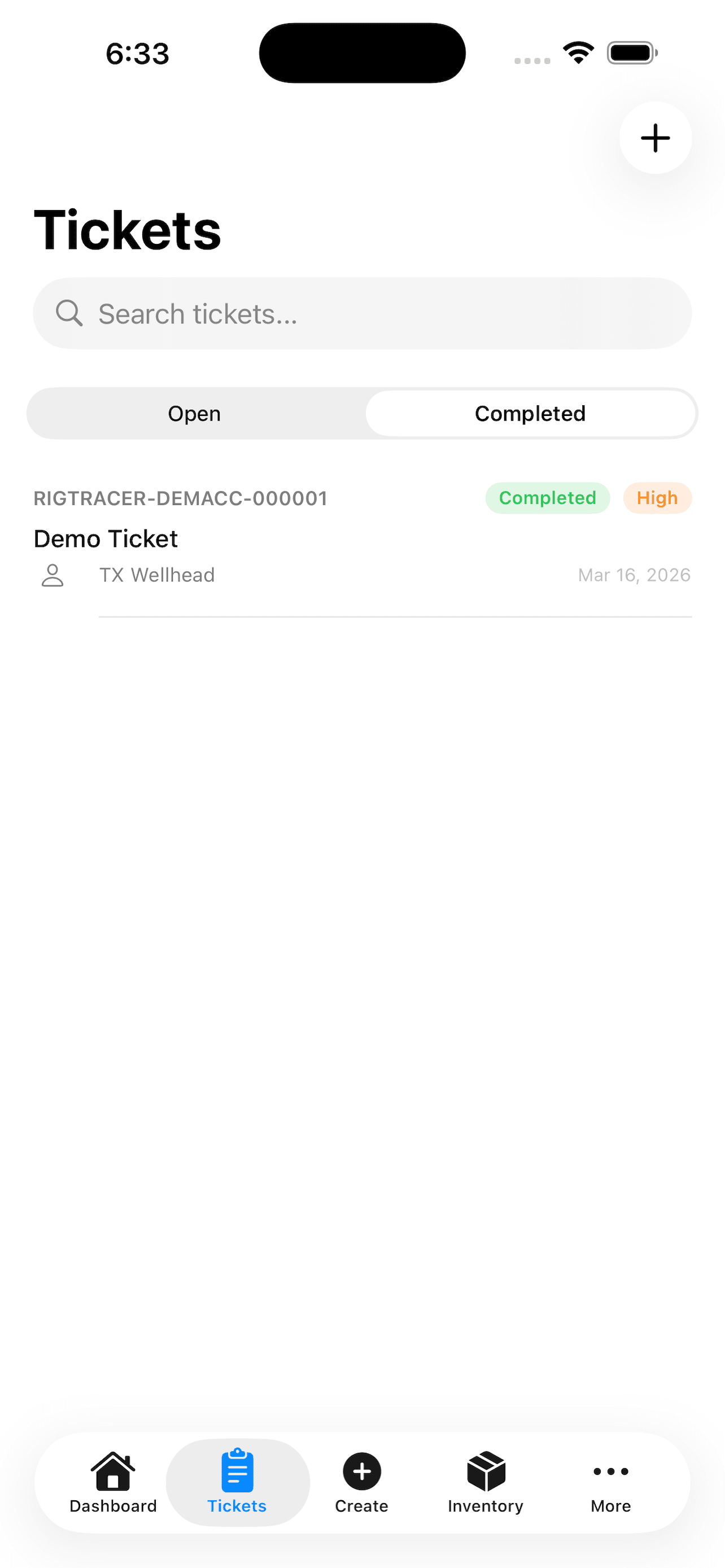 RigTracer completed ticket preview with service details organized for review